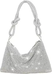 [Aktudy] Rhinestone Clutch Bag Hobo Bag, Women Shiny Purse Evening Handbag Underarm Shoulder Bags for Dinner Party Wedding