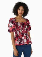 rosette blooms puff-sleeve top