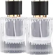 30ml Refillable Glass Perfume Spray Bottle Travel Atomiser with Vertical Striped Crystal Glass Design Thickened Base Large Capacity Fine Mist Spray Suitable for Men and Women (Black-2P)