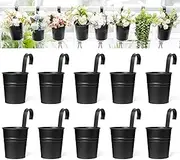 [QYINXIU] 10 Pack 4 Inch Balcony Railing Hanging Planters, Hanging Planters, Black Metal Bucket Fence Planter, for Outdoor Plants Flower Pot Deck Rail Porch Window