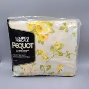 Pequot No Iron Percale Twin Fitted Bed Sheet Yellow Roses NOS Vintage Sheets