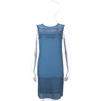 在飛比找Yahoo奇摩購物中心優惠-MARELLA 藍色鏤空造型拼接無袖洋裝