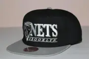 NWT Mitchell & Ness BROOKLYN NETS Snapback Hat Cap NBA On Point Black & Grey *T3