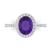 2.27 ct Oval Cut Natural Gemstone Halo Solitaire with Accents Ring White Gold