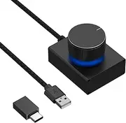 Geekria Volume Control Knob with Rotate Volume Adjustment & One Key Mute Function, PC/Phone Remote Audio Control Adapter, Support Win 7, 8, 10, MAC, Android, USB or USB-C (Black)