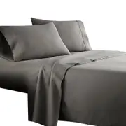 Gray 1000TC 4PCS Single/KS/Double/Queen/King Bed Flat Fitted Sheet Set Pillowcase