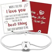 [VGROSIA] Initial Bracelets For Women Gold/Silver Heart Charm Bracelet Birthday Gifts For Women Wife Girlfriend Mother A-Z