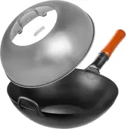 Carbon Steel Wok Pan – 13,5 “ Woks and Stir Fry Pans + Wok Lid 12.8 Inch - Premi