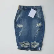 NWT ONE by One Teaspoon FreeLove in Vintage Blue Destroyed Denim Pencil Skirt 22