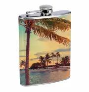 Flask Miami Beach Sunset 01R 8oz Stainless Steel Hip Drinking Whiskey