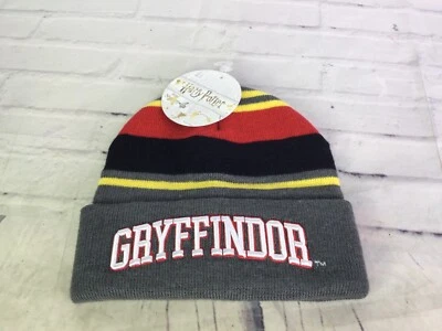 Harry Potter Gryffindor Spell Out Striped Knit Cuff Beanie Hat Cap Adult OSFM
