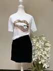 Women’s Organic White Lip T-shirt Featuring Sequin/Animal Print Lip Bite Size 10