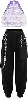 [iiniim] Kids Girls Sparkly Hip Hop Jazz Dance Outfit Cheer Uniform Crop Tops with Pants Gymnastic Tracksuit