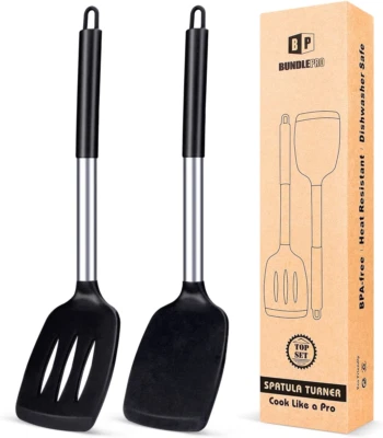 Pack of 2 Silicone Solid Turner,Non Stick Slotted Kitchen Spatulas,High Heat Res