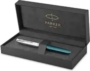 [PARKER] 51 Fountain Pen | Teal Blue Barrel with Chrome Trim | Fine Nib with Black Ink Cartridge | Gift Box