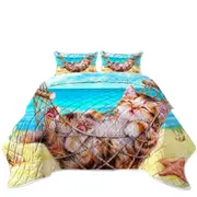 Cute Funny Cat Art Painting Kitten at the Beach Coverlet