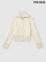Reiss Cream Becky 13-14 yrs Fluffy Zip-Through Cardigan With Wool (AK0933) | $110