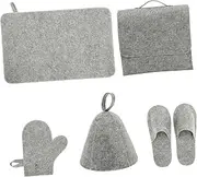 HAPINARY 5-in-1 Sauna Set Hat Gloves Slippers Bag Grey Felt Sauna Accessories Spa Cap Household Spa Kit
