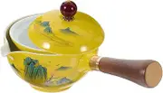 GREENADSCAPE Ceramic Teapot with Wooden Handle Travel Pot for Loose Leaves Sturdy Comfortable Grip for Home The Go Brewing Present for Tea Lovers