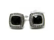 David Yurman 7mm Cushion Black Onyx Pave Rim 10mm Square Stud Earrings NWT