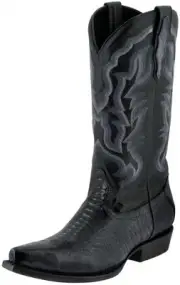Mens Western Wear Boots Black Ostrich Leg Print Leather Ranch Snip Toe Size 13.5