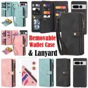 For Google Pixel 7 8 Pro 6 6A Case Wallet Magnet Removable Leather Cover Lanyard