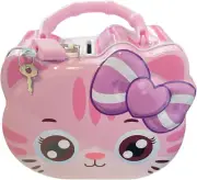Funny Metal Money Box with Lock and Key, Large Size for Boys and Girls (Pink Cat