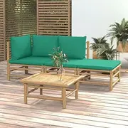 4 Piece Garden Lounge Set with Green Cushions Bamboo Patio Bar Sets