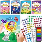 D-FantiX Dot Stickers Activity Kit with Ink Pad, DIY Arts and Crafts for Toddlers Kids, Unicorn Princess Mermaid Flower Fairy Finger Paint Art Activity, Mess-Free Airplane Travel Toys for Boys Girls