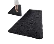 Super Soft Shaggy Rugs Fluffy Carpets Non Slip Hallway Runner Rug-Black