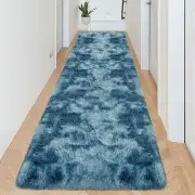 3x10ft Plush High Pile Blue Tie-Dyed Rug,Fluffy Soft Runner Bedside Rug,for