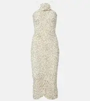 [Magda Butrym] Magda Butrym Floral-appliqué polka-dot maxi dress AU 6 beige