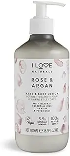 I Love Naturals Rose & Argan Hand & Body Lotion, Essential Oils Of Rose & Patchouli, Crafted With Ingredients Such as Shea Butter, 100% Recycled Bottle & Vegan-Friendly - 500ml