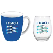 2pc I Teach Love Bravery Kindness 400ml Coffee Mug & Stemless Wine Glass Set BLU