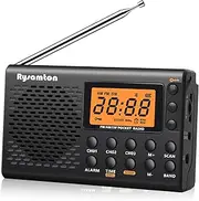 Rysamton Portable AM/FM/Shortwave Radio, Batteries Operated Pocket Radios, Large Digital Display, Clock Radio with Alarm and Sleep Function, Earphone Included