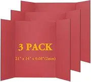 AKONEGE 3PCS Small Trifold Poster Board, 21 x 14 Inches Red Corrugated Cardboards Tri Fold Poster Boards for School Projects, Science Fair, Business Presentations, Exhibitions, Event Display