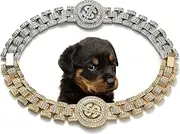 Dog Cuban Link Choke Necklace for Small Medium Dog,Iced Out Dog Cuban Link Collar Silver Bling Diamond Hip Hop Jewelry (16 inches, Gold Dollar)