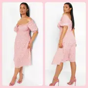 NWT BOOHOO Ditsy Floral Milkmaid Midi Dress Plus Size 16