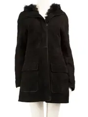 Black Lambskin Leather Fur Coat