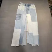 American Eagle Denim Skirt Womens 0 Blue Patchwork 90s Low Rise Straight