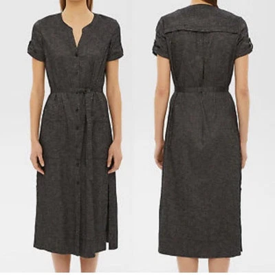 Theory Rolled Sleeve Shirtdress Black White Tierra Wash 6 NWT