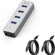 4Ports USB3.0 HUB,Extra Power Supply Port,3.3FT(1M) Long Data Cable and 3.3FT(1M) Long Power Cable,Aluminum 5Gbps High Speed USB Splitter,Multi Port Extender Hub (HA-4U)