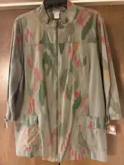 Chico's Army Green Printed Lightweight Jacket Size 3 (16-18) New With Tag
