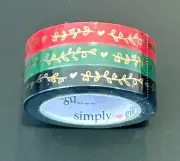 NEW Simply Gilded Christmas Red & Green 7.5 mm washi tape set of 3 rolls