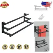 Sleek 3-Towel Bars Bathroom Rack - Rust-Resistant Matte Black Design, 16 Inch