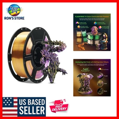 Silk Tri-Color PLA Filament 1.75mm - Stunning Black Gold Purple for 3D Printing