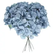 10Pcs Artificial Silk Hydrangea Flower Heads with Stems for Decor, Grey Blue