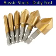 6pcs Set Flutes HSS Countersink Chamfer Drill Bit 1/4" 6-19mm Hex Titanium Coate