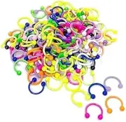 [Pluzmecalm] 10 Pcs Multicolor 16G Stainless Steel Horseshoe Septum Piercing Nose Rings Hoop Tragus Cartilage Retainer Body Piercing Decoration Easy to Use,Rings,Amazing Gifts, Small, Plastic, stabilized turquoise