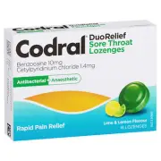 Codral Duo Relief Sore Throat Lozenges Lime & Lemon 16 Pack